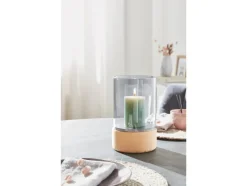 Glazen windlicht met houten voet<LIVARNO home