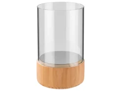 Glazen windlicht met houten voet<LIVARNO home