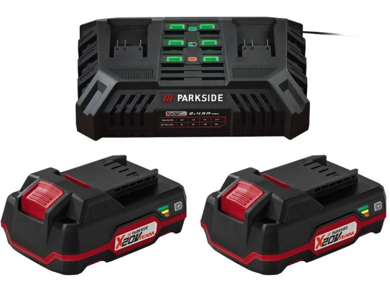 Set van 2 accu's 20 V - 2 Ah en 1 dubbele lader - 4,5 A<PARKSIDE® Sale