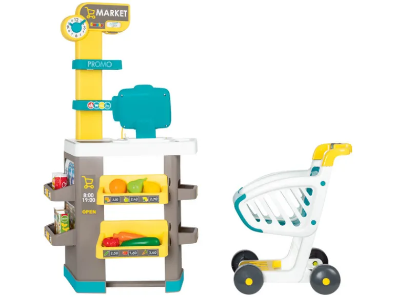 Supermarkt, met winkelwagen en kassa<SMOBY Clearance